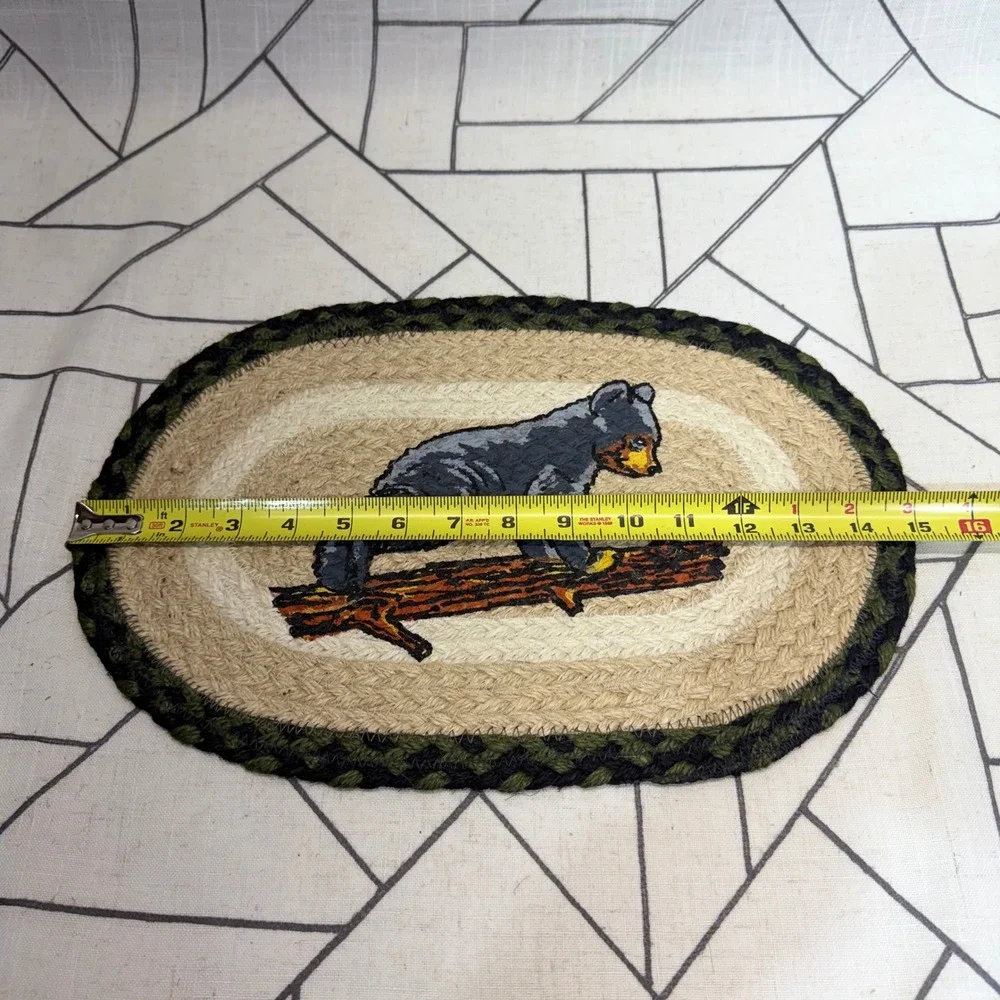 Earth Rugs Bear Cub Jute Rug 10x15 Tan Green Braided Oval Placemat OPP-116